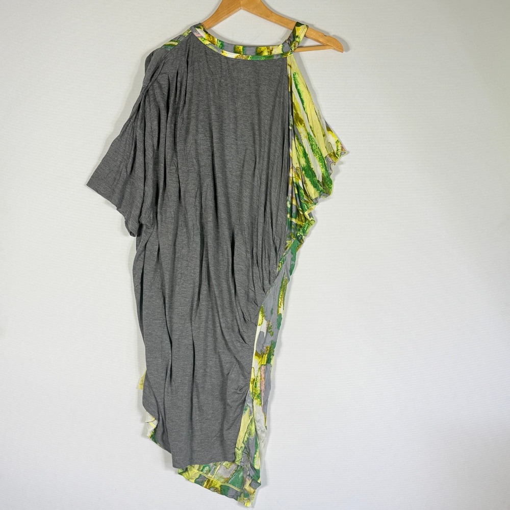 NEW BCBG Maxazria Runway Womens Medium Dress Grey Lime Abstract Asymmetrical - Picture 6 of 12